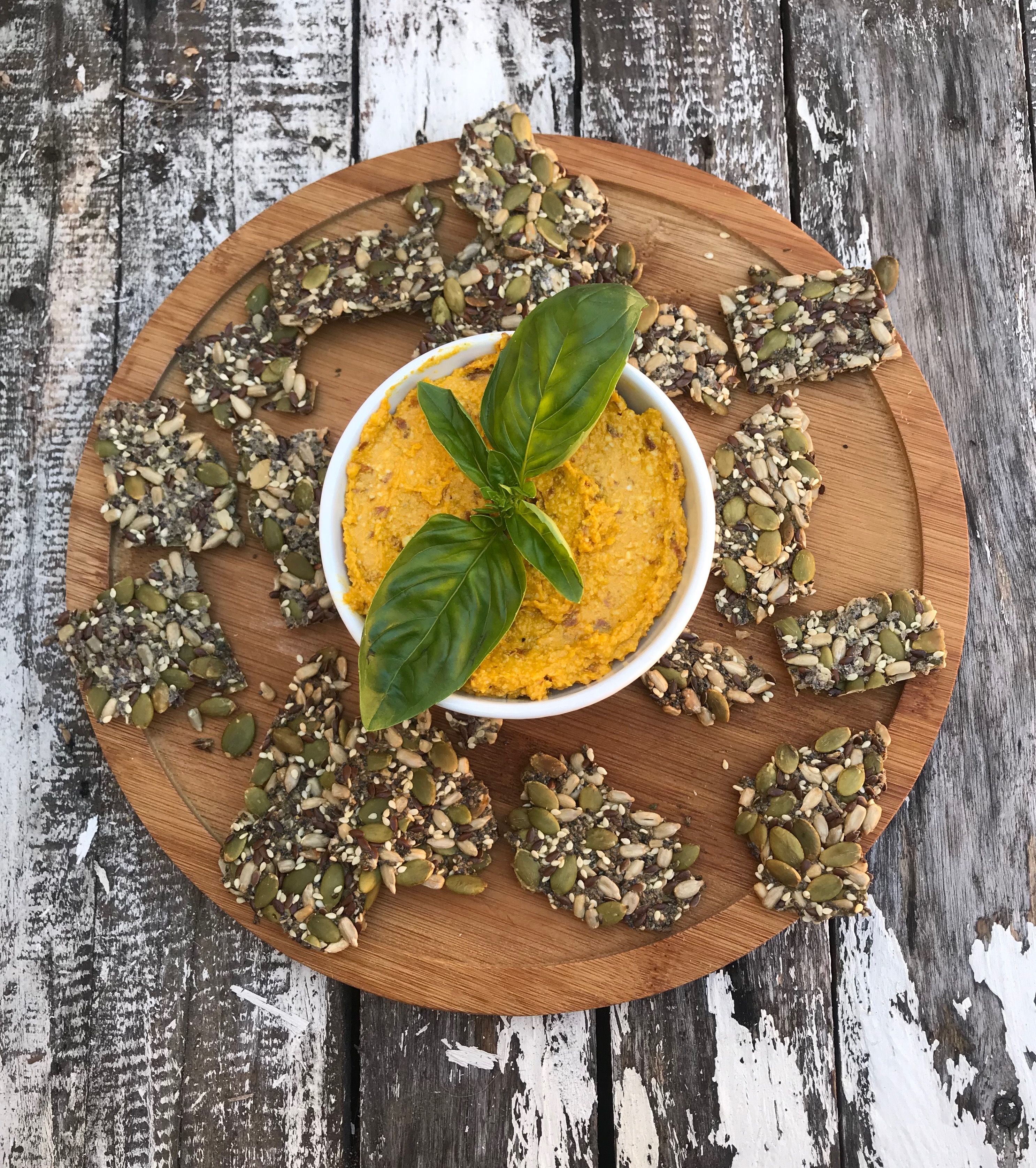 Pumpkin Hummus & Seeded Crackers